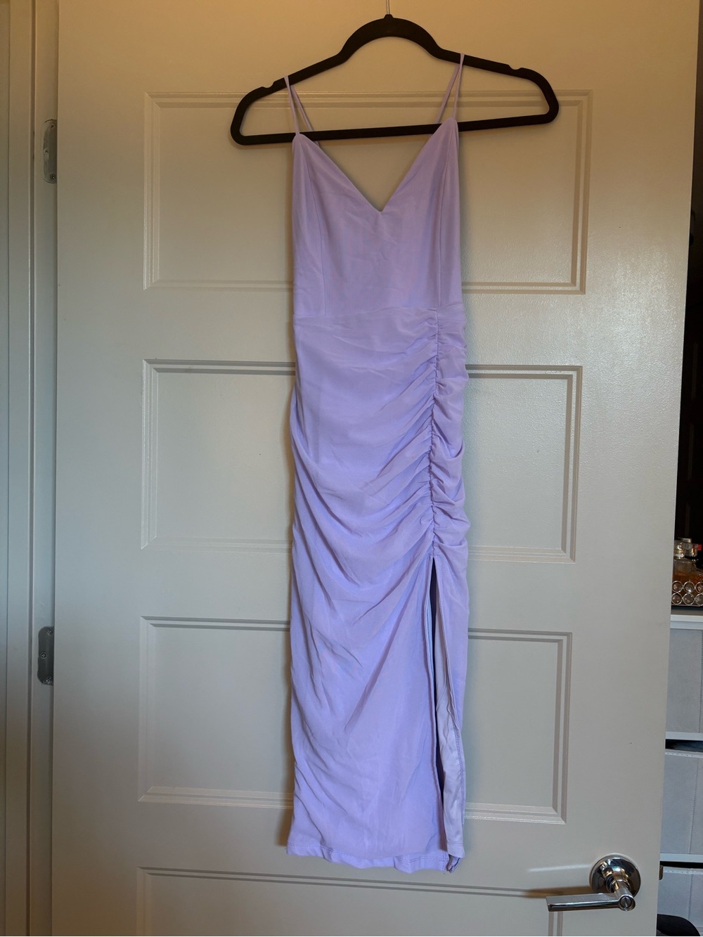 Hello Molly #NWT size small Lavender Ruched midi Slip Dress with Side Slit